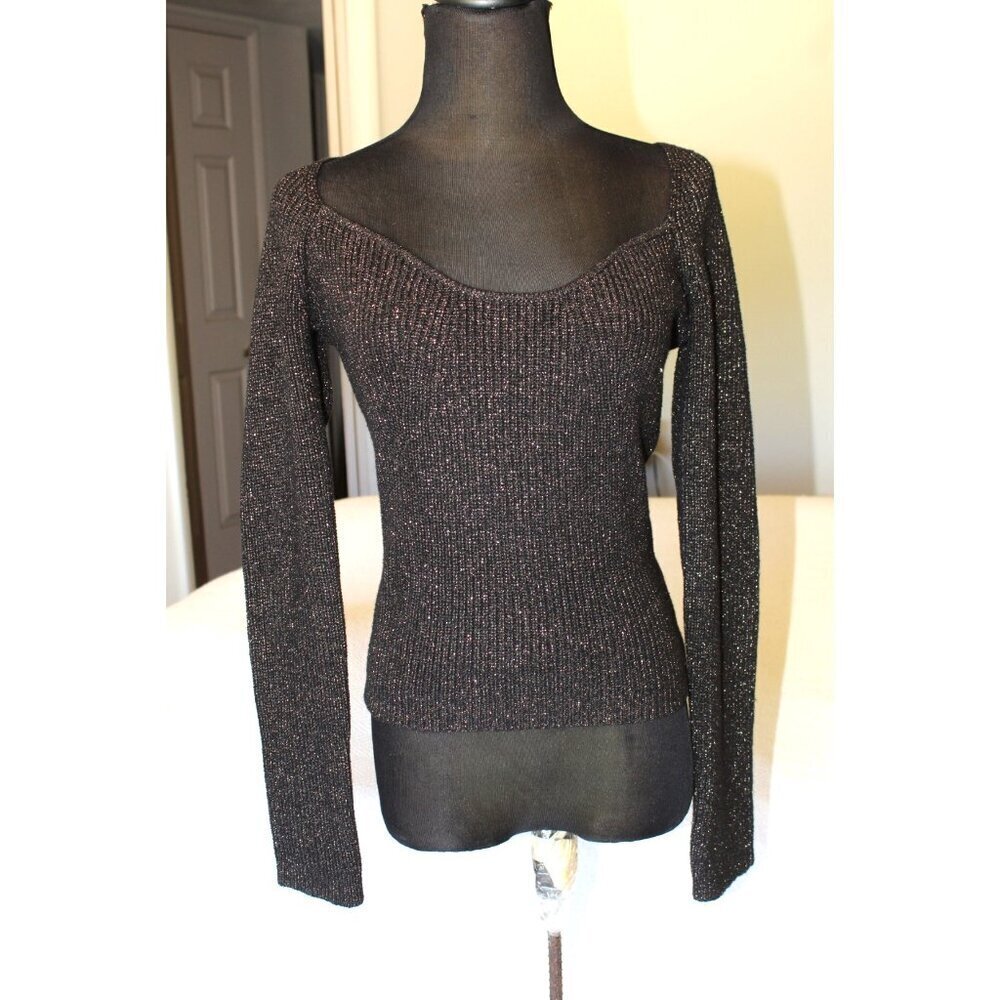 ASTR The Label Glitter Black Metallic long sleeve Top Size M Pull on Sweater